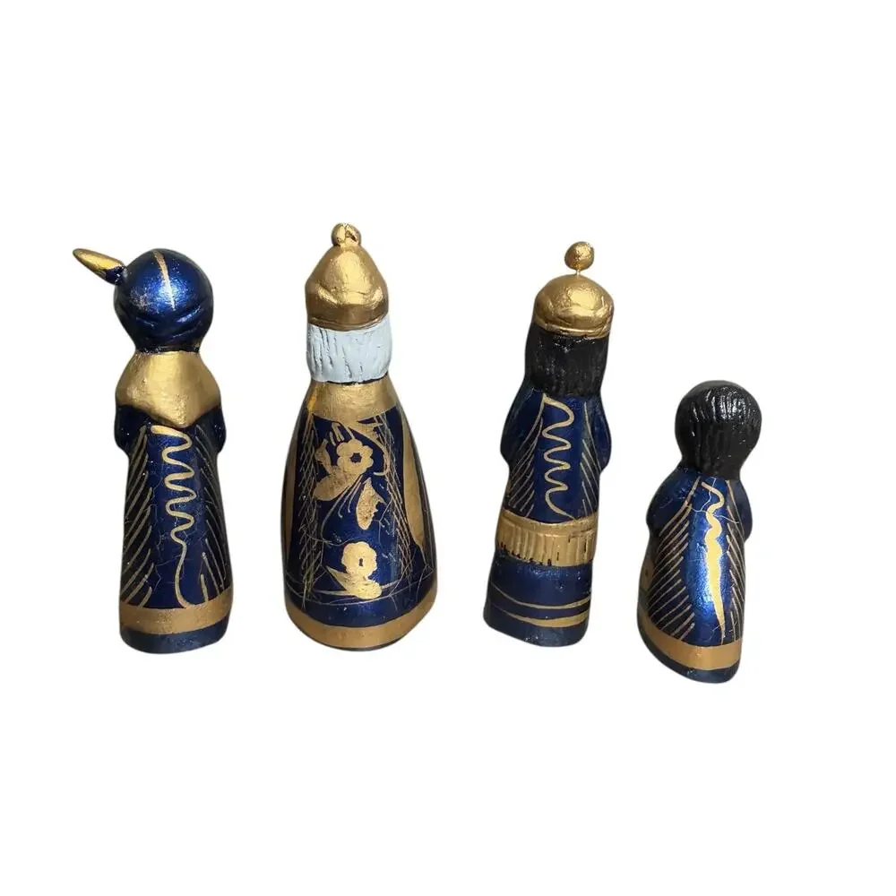 Mexican Folk Art Nativity Figures Magi Wise Men Hand Painted Clay Vintage‎ 2.5